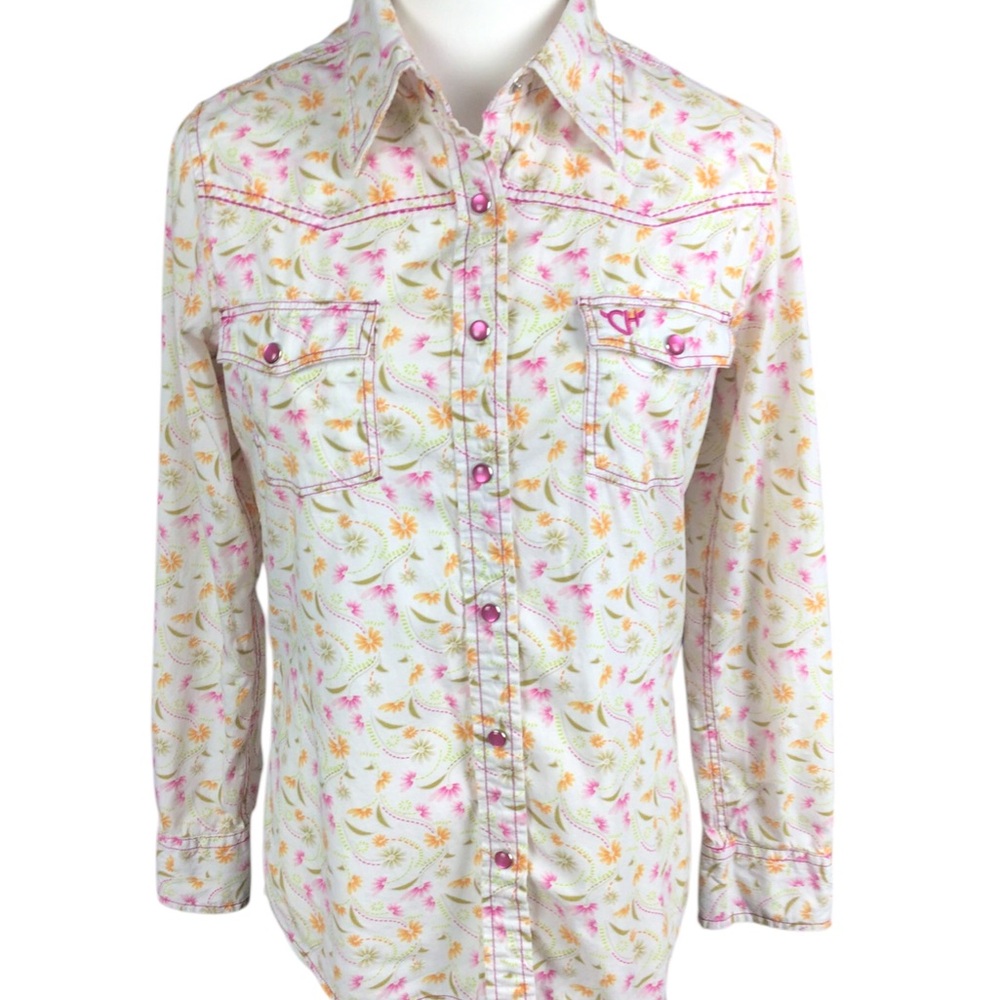 CH Cowgirl Snap Button Floral Shirt Small 100% Cotton Rodeo